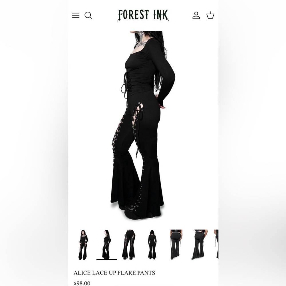 Forest Ink ๐ค Alice ๐ Lace Up Flare Pants ๐ค NWOT - Picture 2 of 7